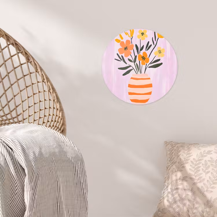 Vaas - Gestreept - Bloemen - Oranje Wandcirkel behangsticker klein -sfeer4