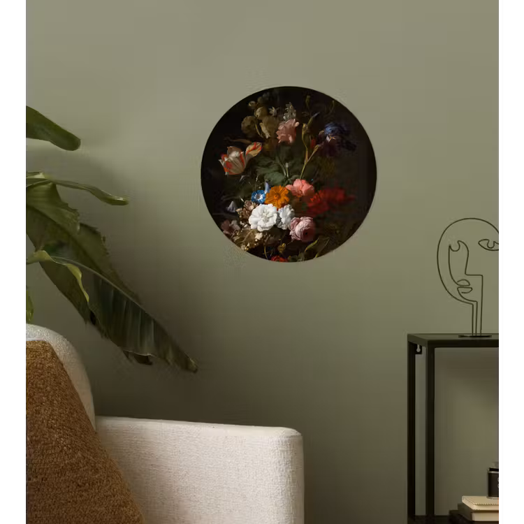 Vaas met bloemen - Schilderij van Rachel Ruysch Wandcirkel behangsticker klein -sfeer2