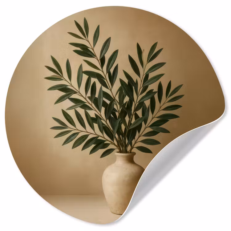Vaas - Olijftakken - Bladeren - Beige Wandcirkel behangsticker klein -3d