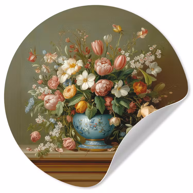 Vaas - Pastel - Kleuren - Bloemen Wandcirkel behangsticker klein -3d