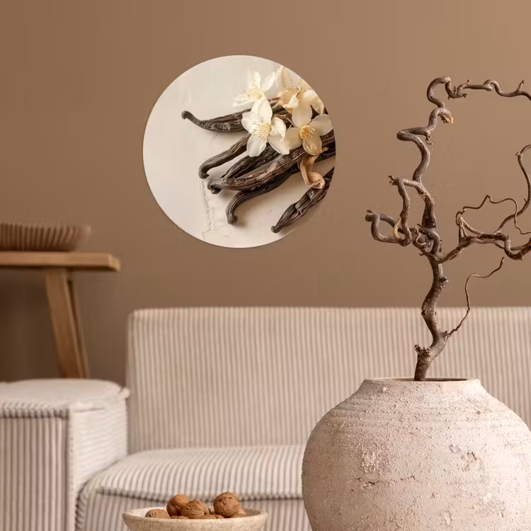Vanille - Bloemen - Beige Wandcirkel behangsticker klein -sfeer1