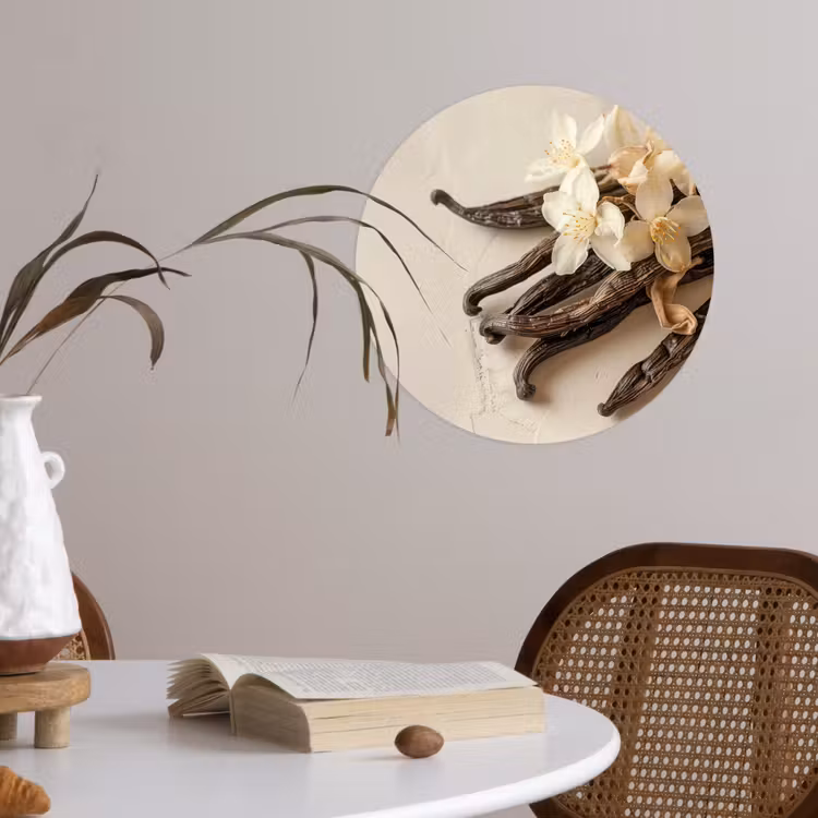 Vanille - Bloemen - Beige Wandcirkel behangsticker klein -sfeer3