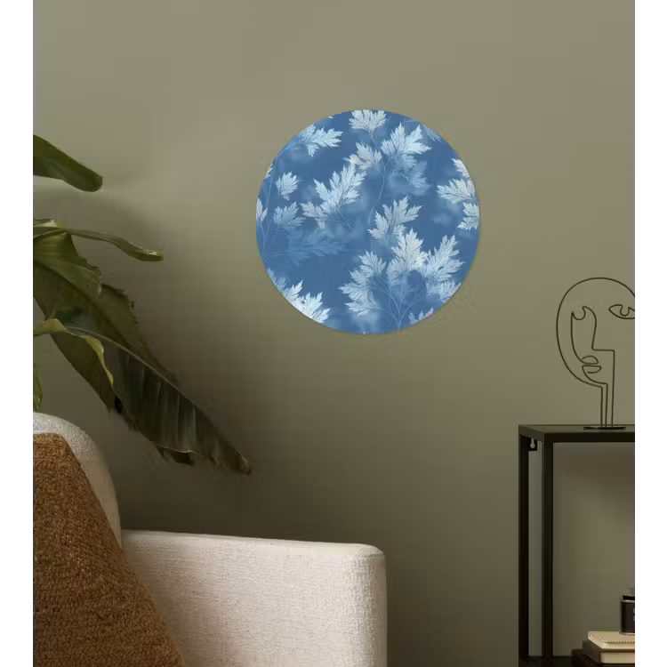 Varen - Botanisch - Patroon - Grijsblauw Wandcirkel behangsticker klein 186 -sfeer2