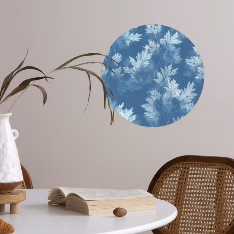 Varen - Botanisch - Patroon - Grijsblauw Wandcirkel behangsticker klein 186 -sfeer3