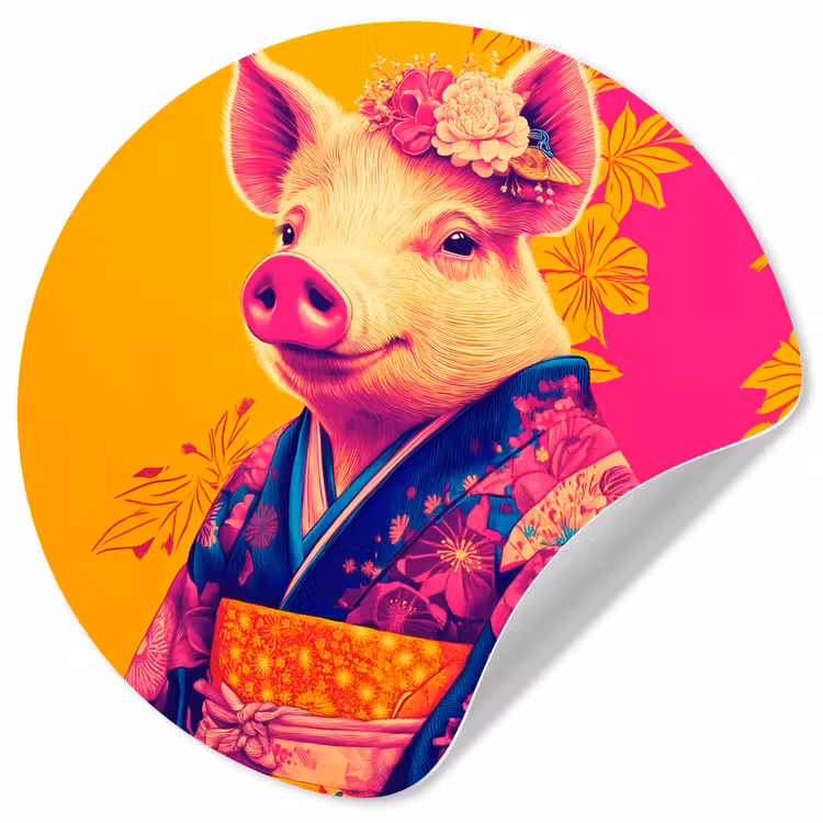 Varken - Bloemkroon - Kimono - Abstract Wandcirkel behangsticker klein -3d