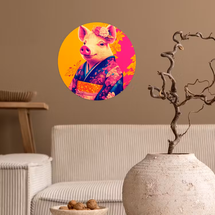 Varken - Bloemkroon - Kimono - Abstract Wandcirkel behangsticker klein -sfeer1
