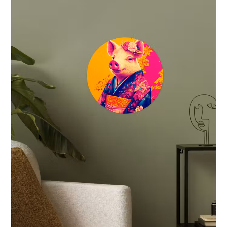 Varken - Bloemkroon - Kimono - Abstract Wandcirkel behangsticker klein -sfeer2