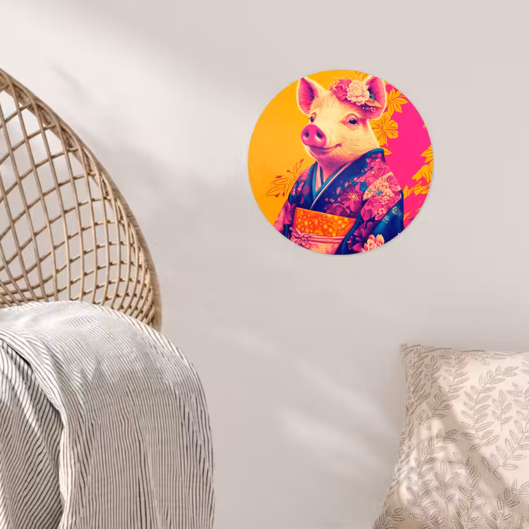 Varken - Bloemkroon - Kimono - Abstract Wandcirkel behangsticker klein -sfeer4
