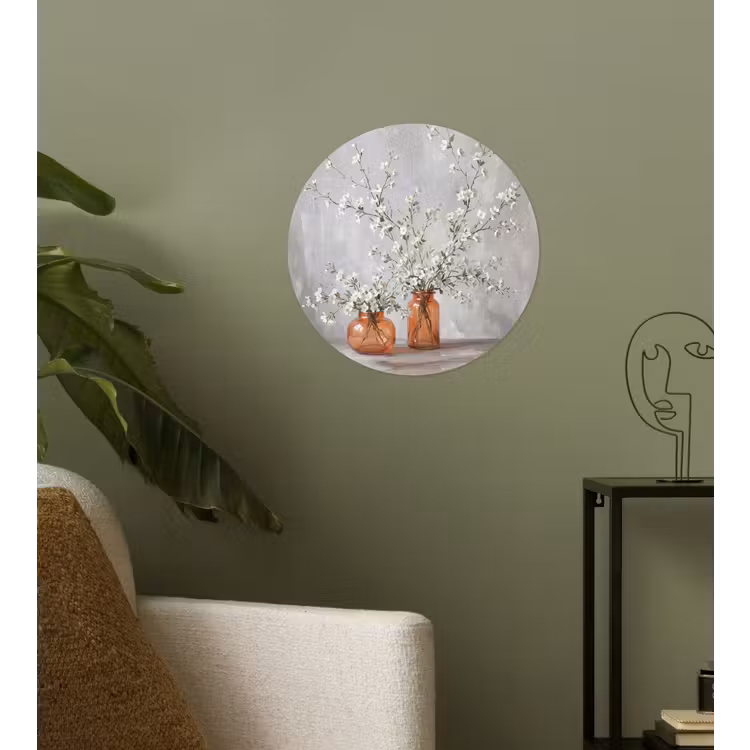Vazen - Bloemen - Oranje Wandcirkel behangsticker klein -sfeer2