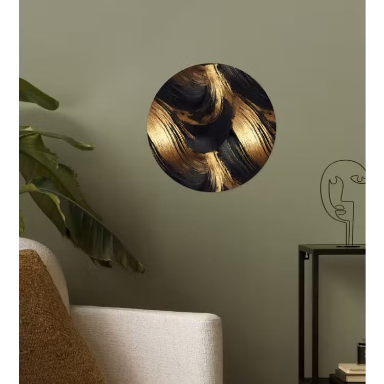 Verfstreken - Abstract - Goud - Zwart Wandcirkel behangsticker klein 186 -sfeer2