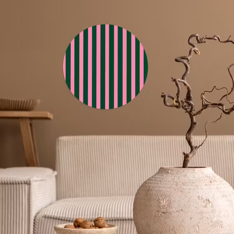 Verticale strepen - Groen - Roze Wandcirkel behangsticker klein 186 -sfeer1