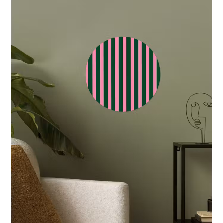 Verticale strepen - Groen - Roze Wandcirkel behangsticker klein 186 -sfeer2