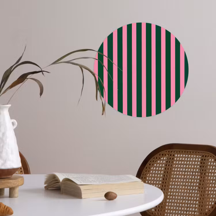 Verticale strepen - Groen - Roze Wandcirkel behangsticker klein 186 -sfeer3