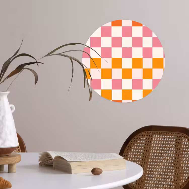 Vierkant - Patroon - Oranje Wandcirkel behangsticker klein 186 -sfeer3