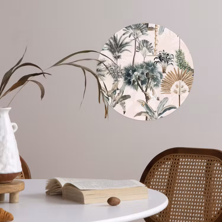 Inductie afdekplaat - Vintage - Jungle - Dieren - Natuur - Inductie beschermer Wandcirkel behangsticker klein -sfeer3