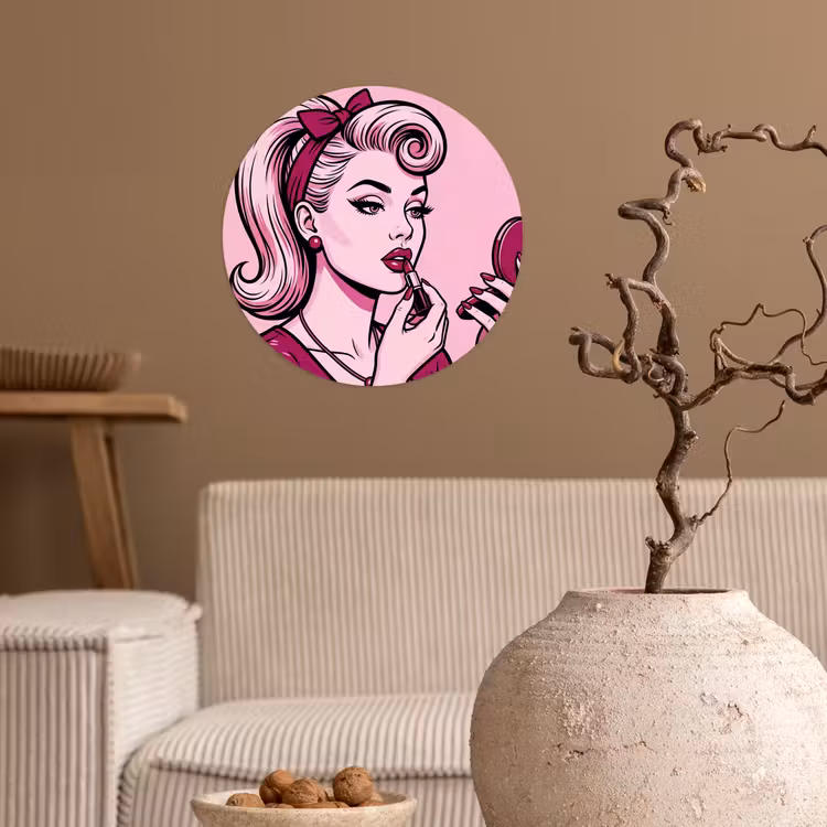 Vintage - Vrouw - Roze Wandcirkel behangsticker klein -sfeer1