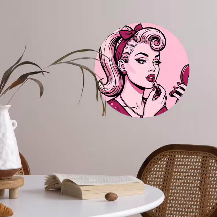 Vintage - Vrouw - Roze Wandcirkel behangsticker klein -sfeer3