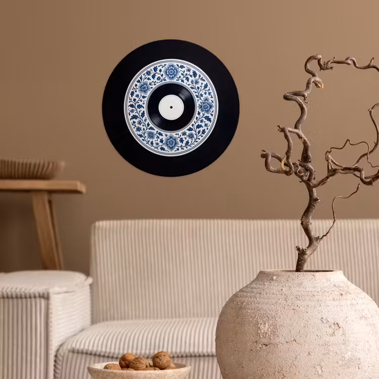 Vinyl - LP - Delfts Blauw - Muziek Wandcirkel behangsticker klein -sfeer1