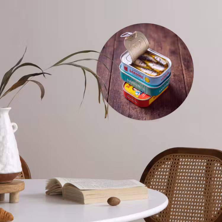 Behangcirkel - Vis - Blikjes - Keuken - Vis - Blikjes - Keuken Wandcirkel behangsticker klein