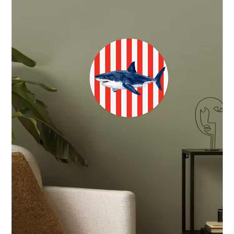 Vis - Haai - Zee - Illustratie - Blauw Wandcirkel behangsticker klein -sfeer2