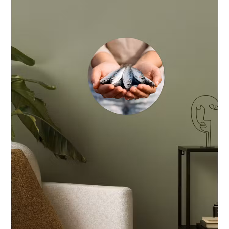 Behangcirkel - Vis - Handen - Natuur - Vis - Handen - Natuur Wandcirkel behangsticker klein