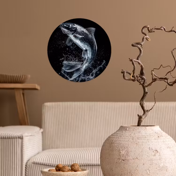 Vis - Koi - Zwart - Water Wandcirkel behangsticker klein -sfeer1