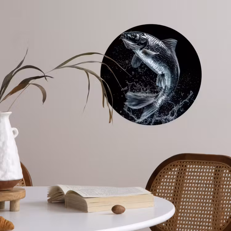 Vis - Koi - Zwart - Water Wandcirkel behangsticker klein -sfeer3