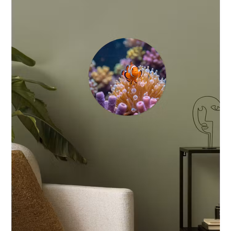 Vis - Koraal - Onderwater - Oranje - Dieren Wandcirkel behangsticker klein -sfeer2