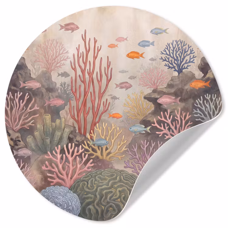 Vis - Koraalrif - Onderwaterwereld - Illustratie Wandcirkel behangsticker klein -3d