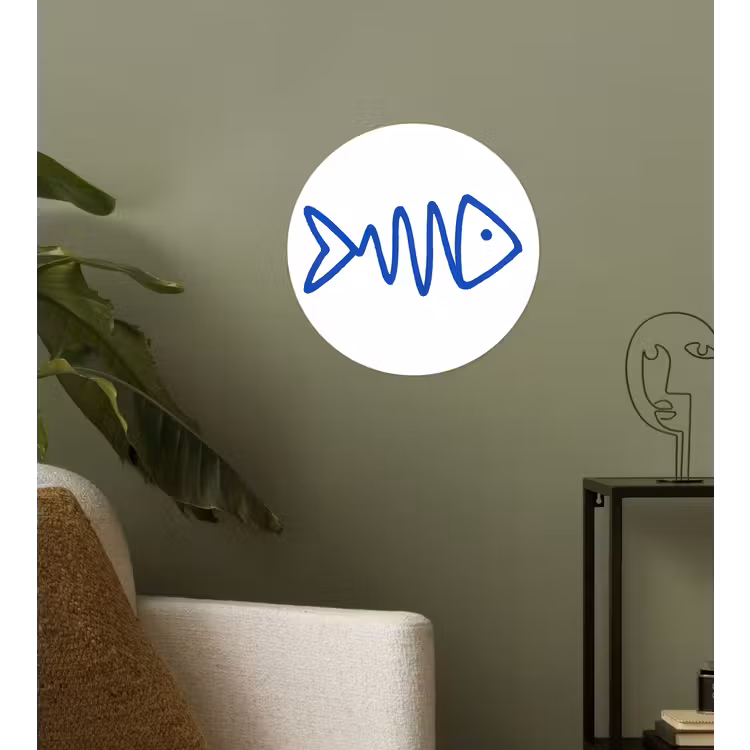 Vis - Minimalistisch - Blauw - Lijn Wandcirkel behangsticker klein -sfeer2