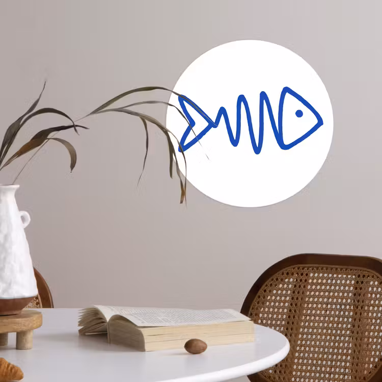 Vis - Minimalistisch - Blauw - Lijn Wandcirkel behangsticker klein -sfeer3