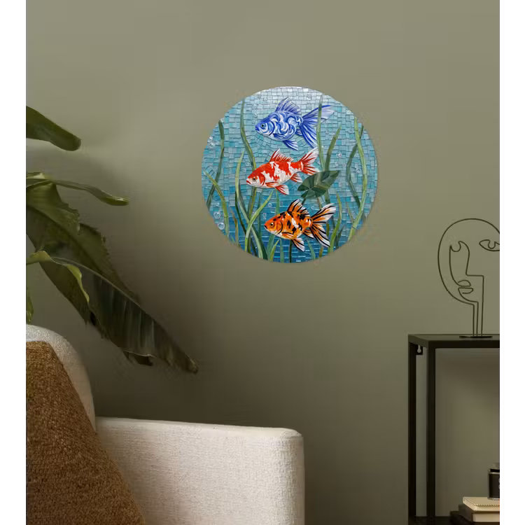 Vis - Mozaïek - Onderwater - Kleurrijk - Dieren Wandcirkel behangsticker klein -sfeer2