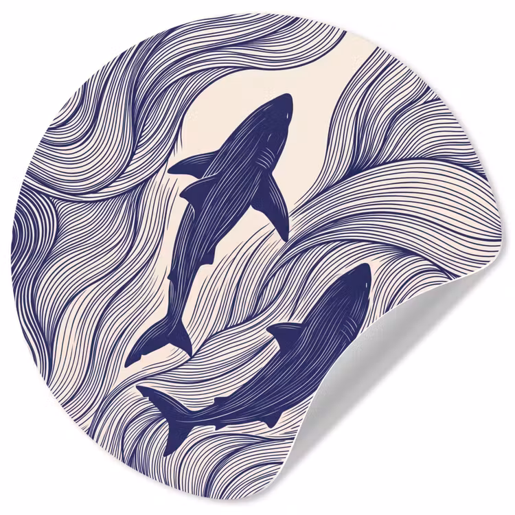 Vis - Oceaan - Lijntekening - Blauw - Dieren Wandcirkel behangsticker klein -3d