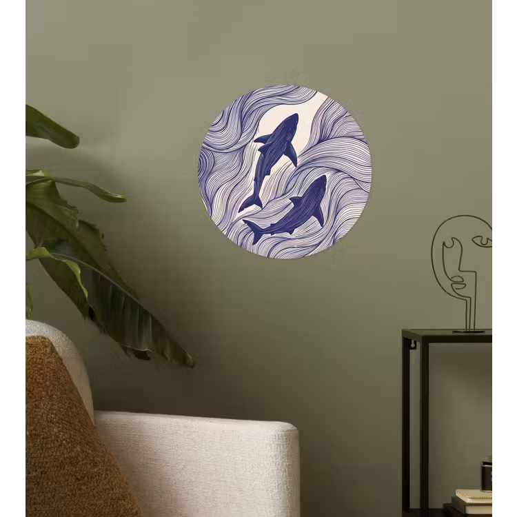 Vis - Oceaan - Lijntekening - Blauw - Dieren Wandcirkel behangsticker klein -sfeer2