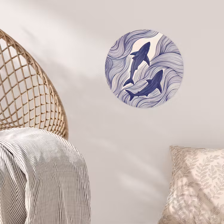 Vis - Oceaan - Lijntekening - Blauw - Dieren Wandcirkel behangsticker klein -sfeer4