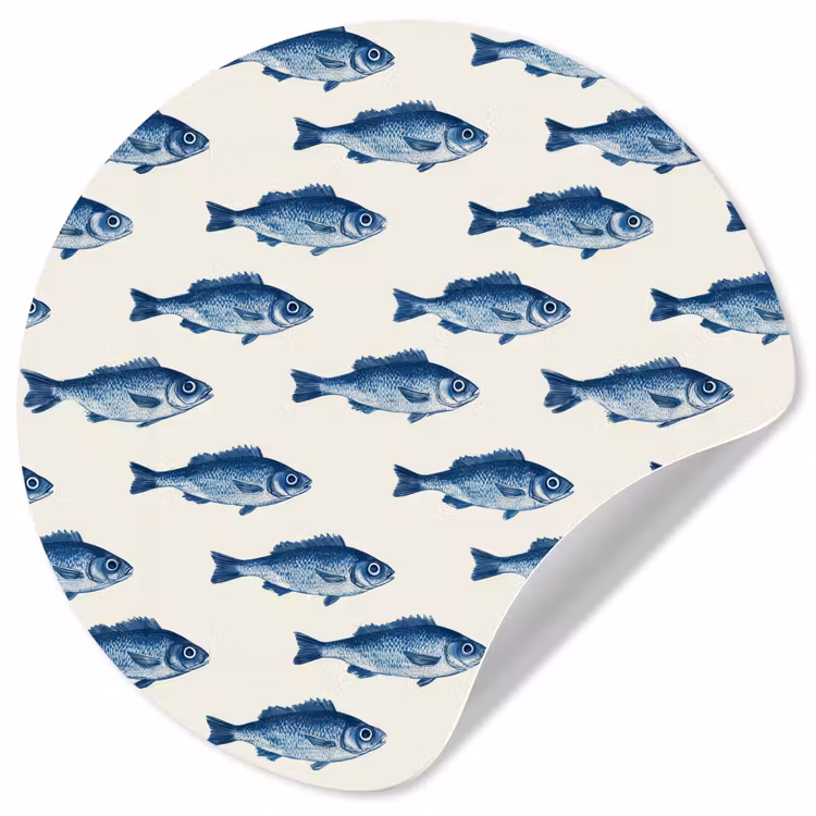 Vis - Patroon - Blauw Wandcirkel behangsticker klein 186 -3d