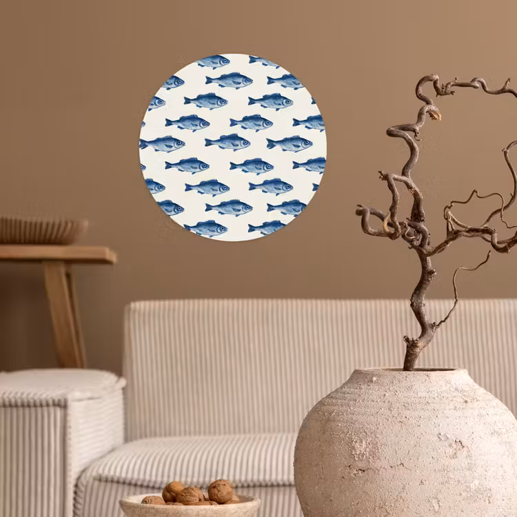Vis - Patroon - Blauw Wandcirkel behangsticker klein 186 -sfeer1