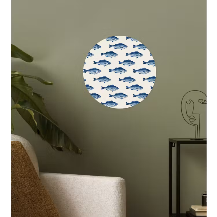 Vis - Patroon - Blauw Wandcirkel behangsticker klein 186 -sfeer2