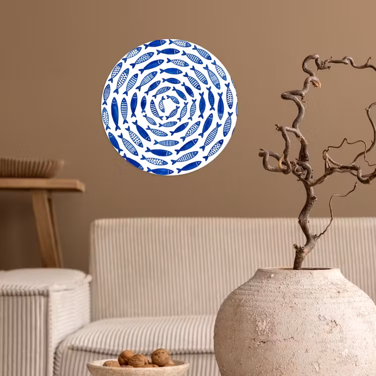 Vis - Patroon - Onderwater - Abstract - Blauw Wandcirkel behangsticker klein -sfeer1