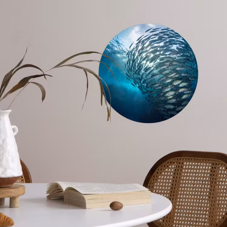 Vis - School - Oceaan - Natuur - Blauw Wandcirkel behangsticker klein -sfeer3