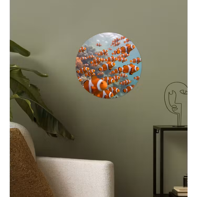 Vis - School - Onderwater - Dieren - Oranje Wandcirkel behangsticker klein -sfeer2