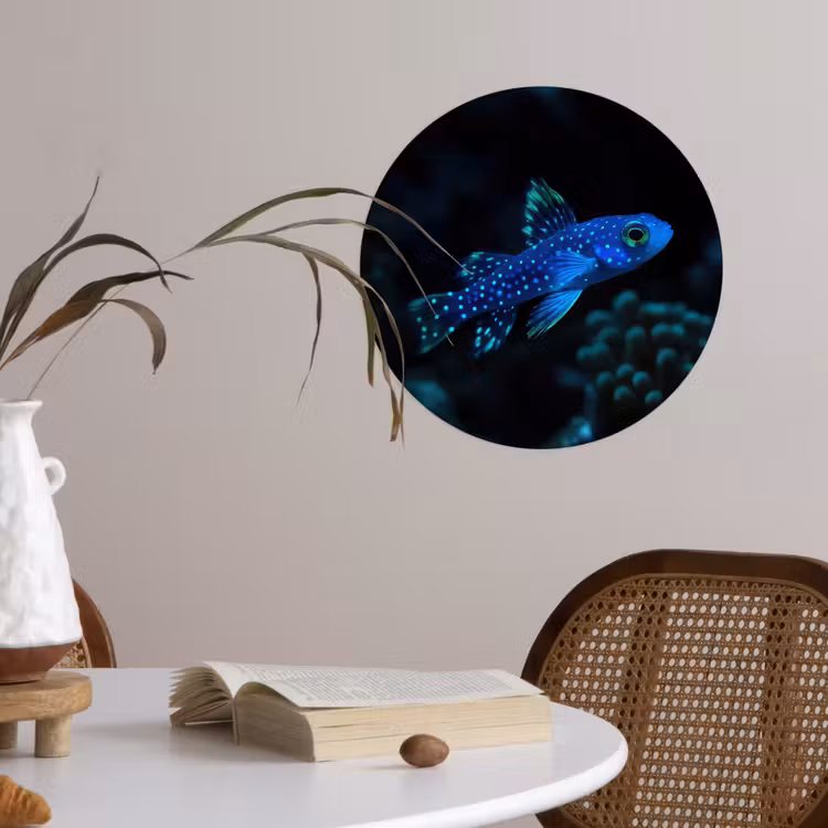 Vis - Stippen - Koraal - Blauw Wandcirkel behangsticker klein -sfeer3