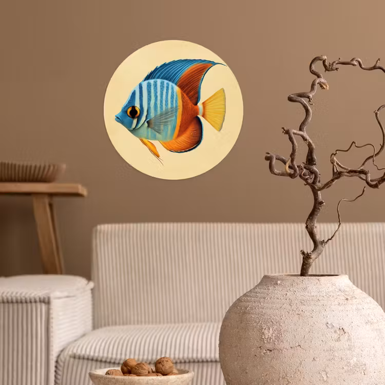 Vis - Vinnen - Blauw - Ogen Wandcirkel behangsticker klein -sfeer1