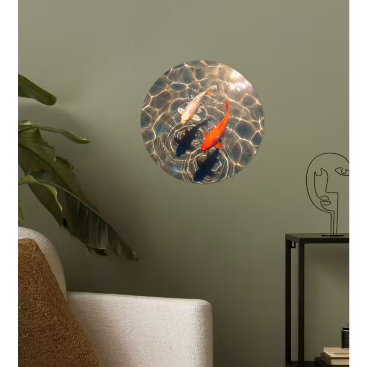 Vis - Water - Dieren - Oranje - Goud Wandcirkel behangsticker klein -sfeer2