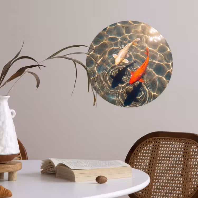 Vis - Water - Dieren - Oranje - Goud Wandcirkel behangsticker klein -sfeer3