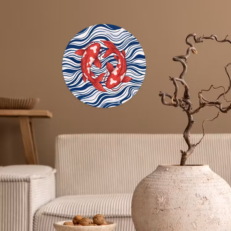 Vis - Water - Natuur - Illustratie - Rood Wandcirkel behangsticker klein -sfeer1