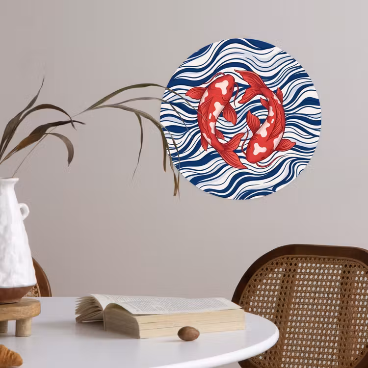Vis - Water - Natuur - Illustratie - Rood Wandcirkel behangsticker klein -sfeer3