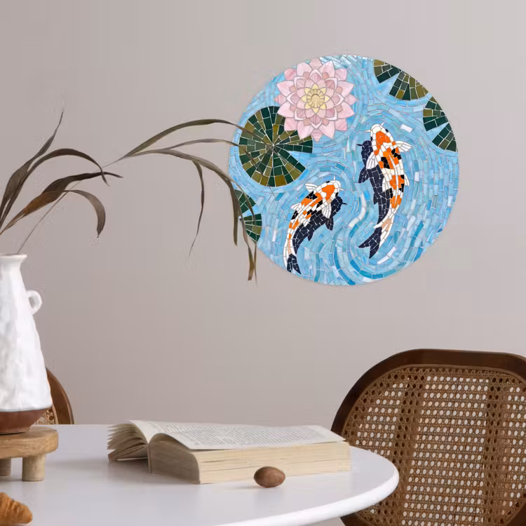 Vis - Water - Natuur - Mozaïek - Blauw Wandcirkel behangsticker klein -sfeer3