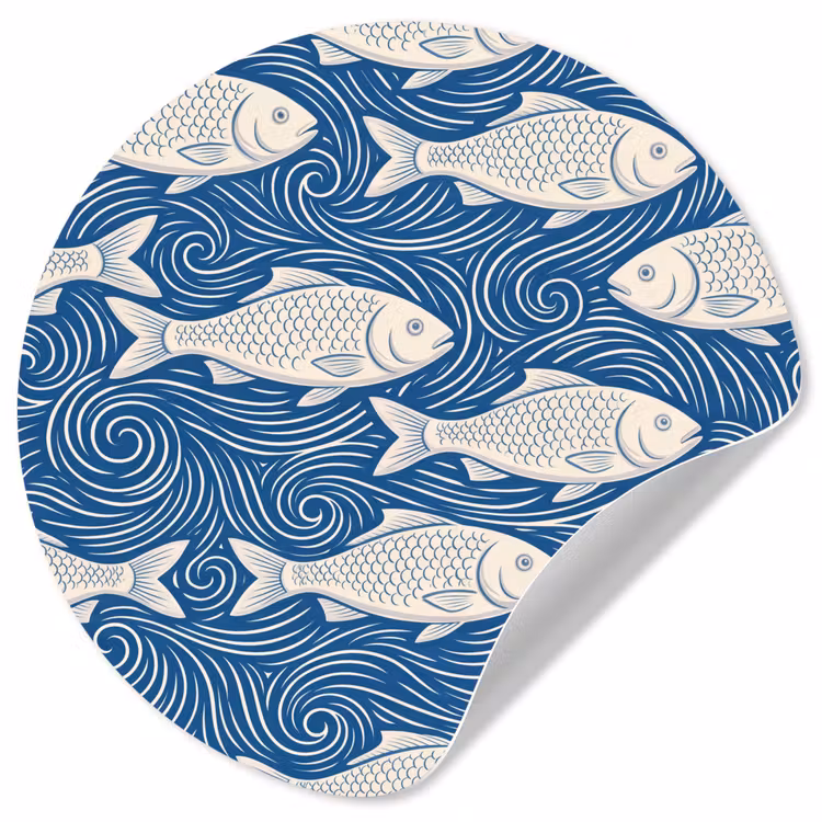 Vis - Water - Patroon - Grafisch - Blauw Wandcirkel behangsticker klein -3d