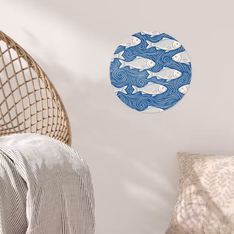 Vis - Water - Patroon - Grafisch - Blauw Wandcirkel behangsticker klein -sfeer4